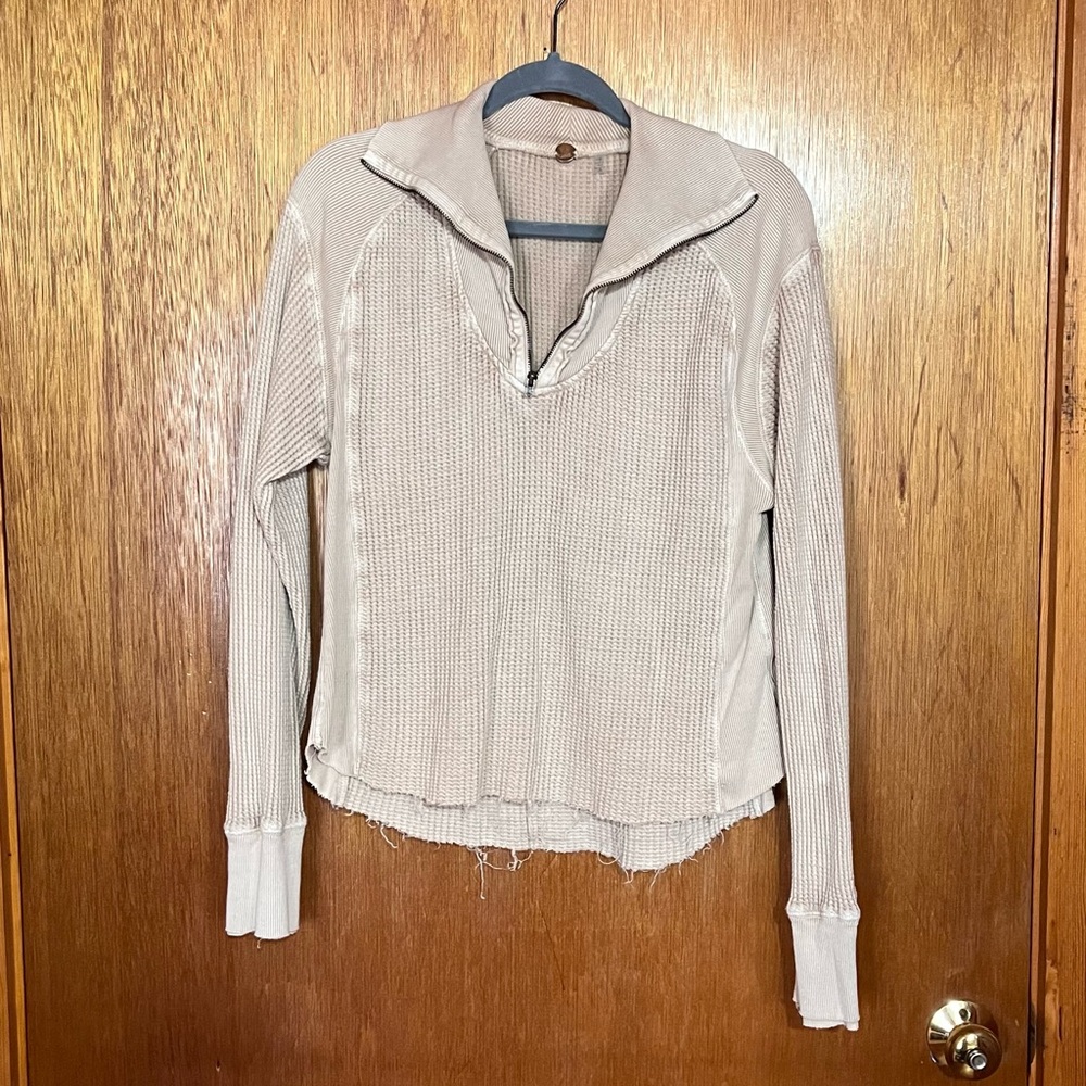 Free People Cream Waffle Knit Hoodie